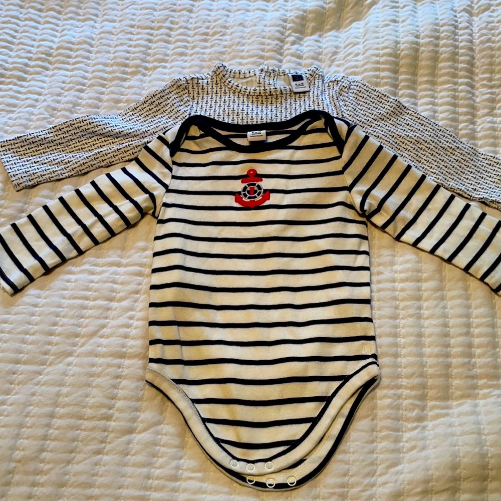 Two nautical long sleeve onesies